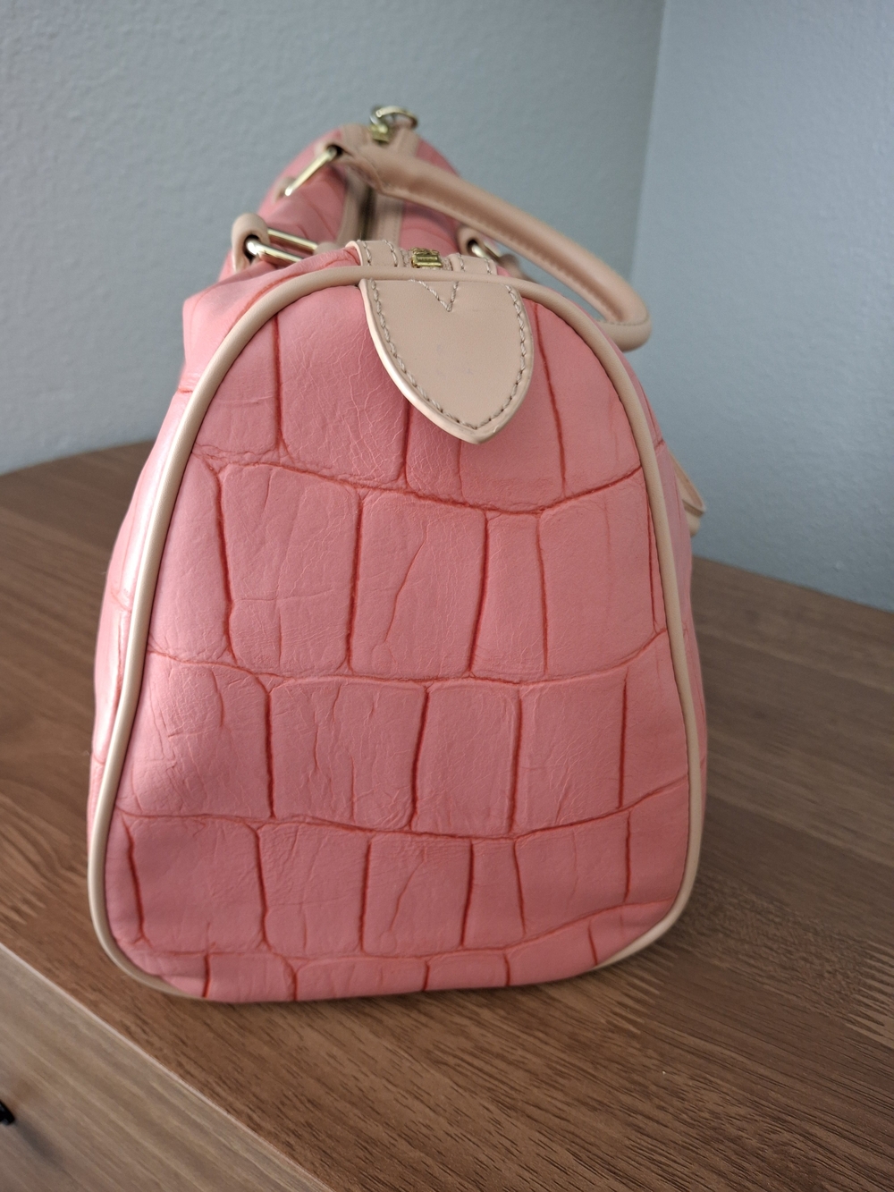 Kate Landry Pink Croc-Embossed Structured Satchel Bag - Picture 3 of 8
